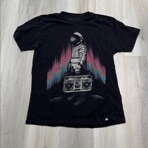 Black Graphic Tee with Astronaut and Boombox- into the am